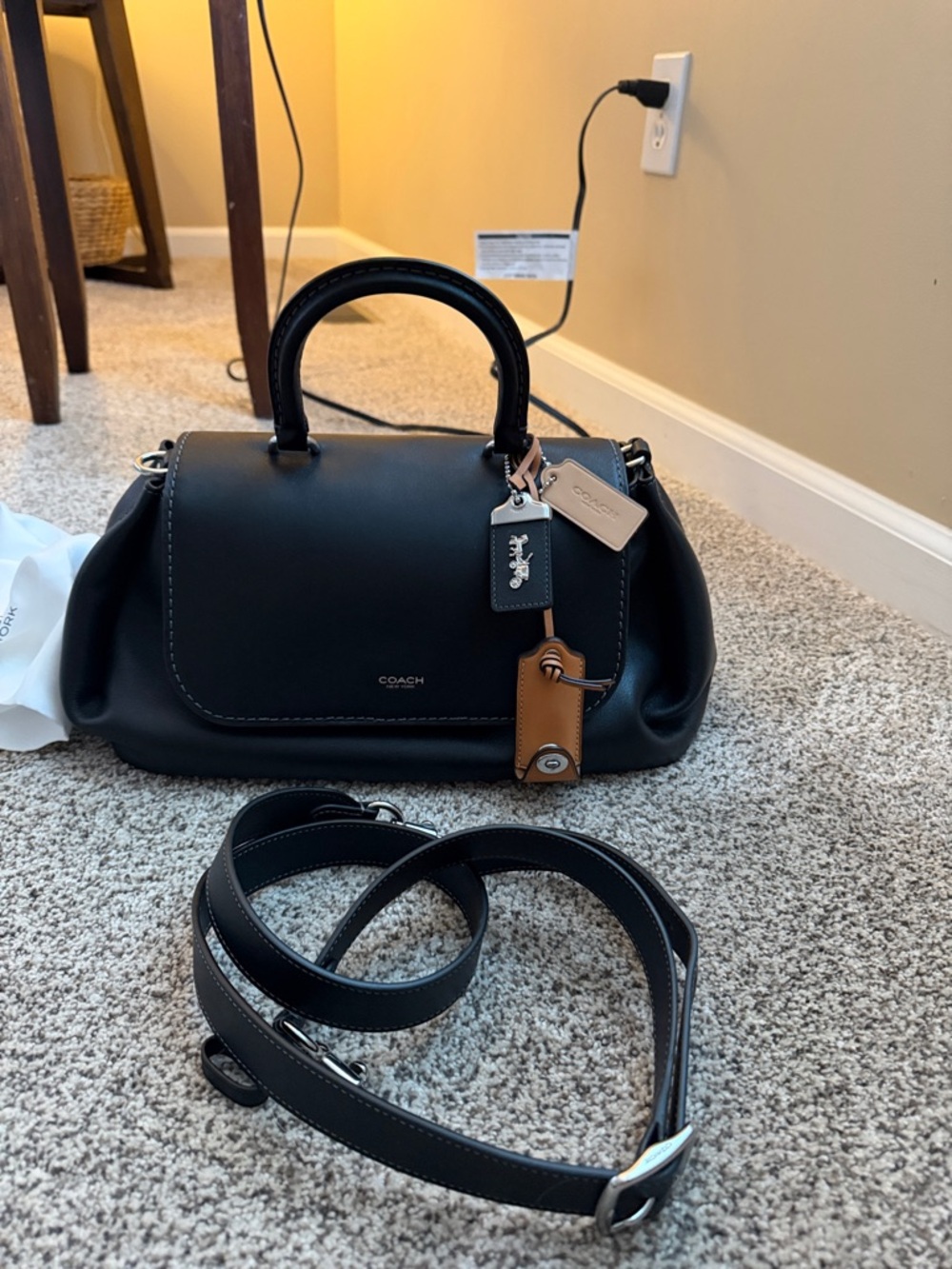 Coach Black Slouchy Rogue top handle Leather Satchel NWOT